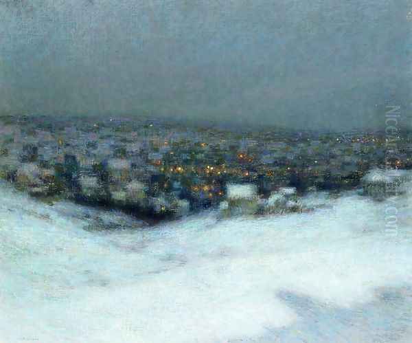 Snow in the Moonlight Oil Painting by Henri Eugene Augustin Le Sidaner