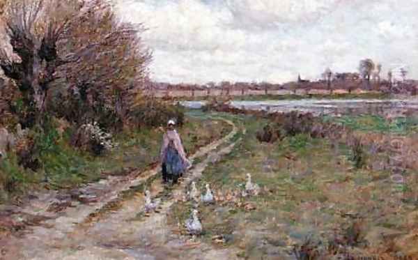 The Goose girl Oil Painting by Henri Eugene Augustin Le Sidaner