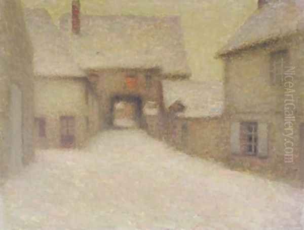 Snow the Old Village Gerberoy Oil Painting by Henri Eugene Augustin Le Sidaner