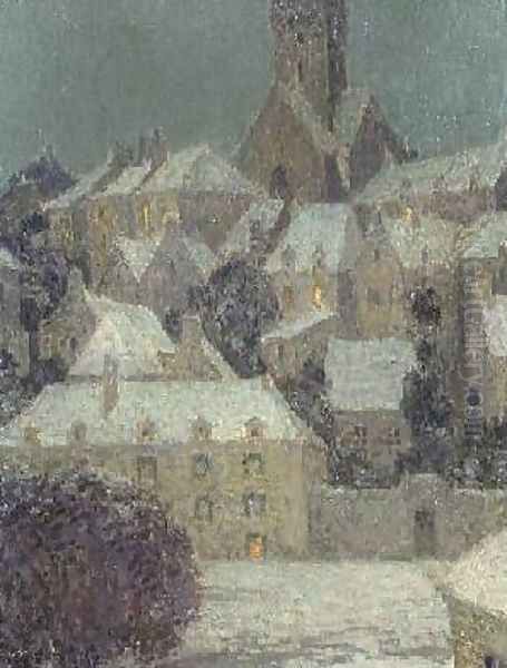 Winter Evening View of a Town Oil Painting by Henri Eugene Augustin Le Sidaner