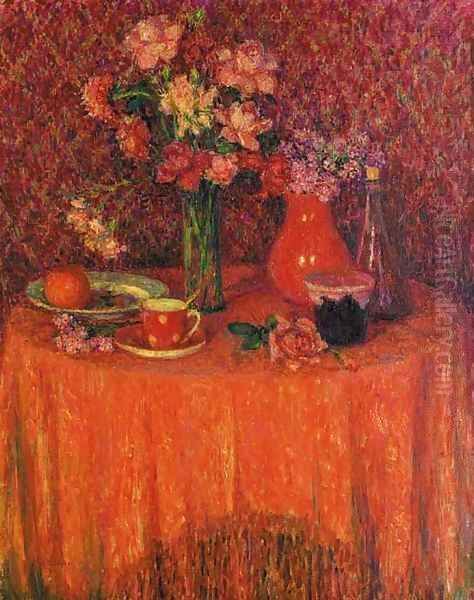 La table, harmonie rouge Oil Painting by Henri Eugene Augustin Le Sidaner