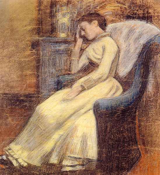 Julie Lemmen Sleeping in an Armchair Oil Painting by Georges Lemmen