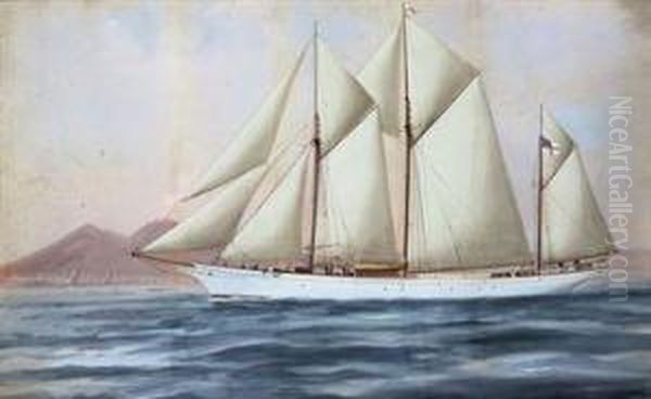 The Royal Yacht Squadron's Three-masted Schooner Oil Painting by Antonio de Simone