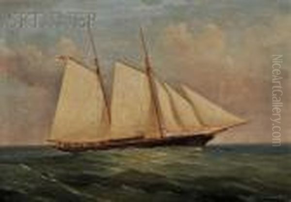 Two Masted Schooner With British Royal Navy Flag Oil Painting by Antonio de Simone