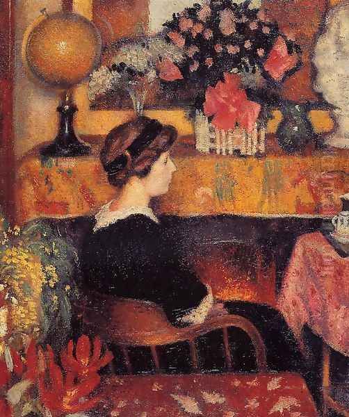 Madame Lemmen in a Flowery Interior Oil Painting by Georges Lemmen