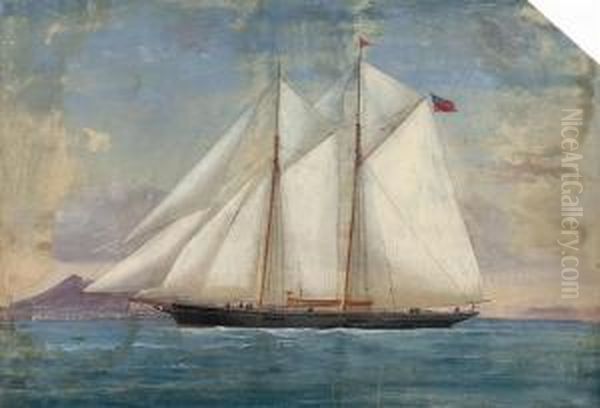 A British Racing Topsail Schooner Under Full Canvas Off Naples Oil Painting by Antonio de Simone