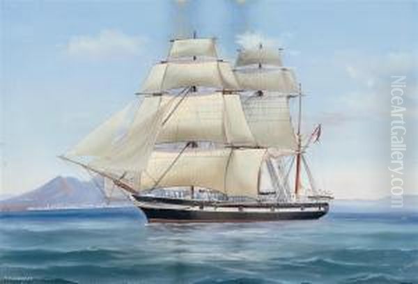 Cruizer 
 Under Sail In The Bay Of Naples Oil Painting by Antonio de Simone