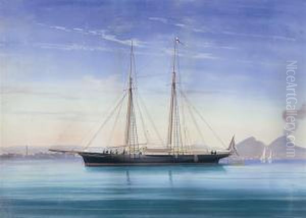 A Royal Yacht Squadron Racing Schooner Under Sail Oil Painting by Antonio de Simone