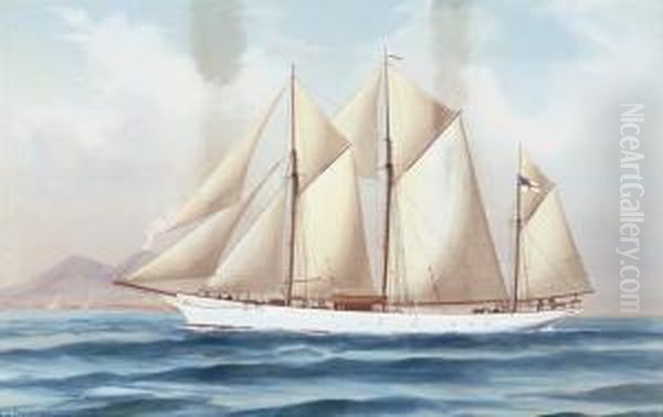 The Royal Yacht Squadron's Schooner 
Fantome 
 In Full Sail Off Naples; And The Royal Yacht Squadron's Schooner 
Fantome 
Reefed- Down In Heavy Seas Oil Painting by Antonio de Simone