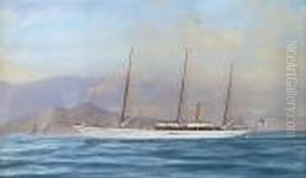 The Royal Yacht Squadron's Steam Yacht 
Aries 
 In Mediterranean Waters Off Naples Oil Painting by Antonio de Simone