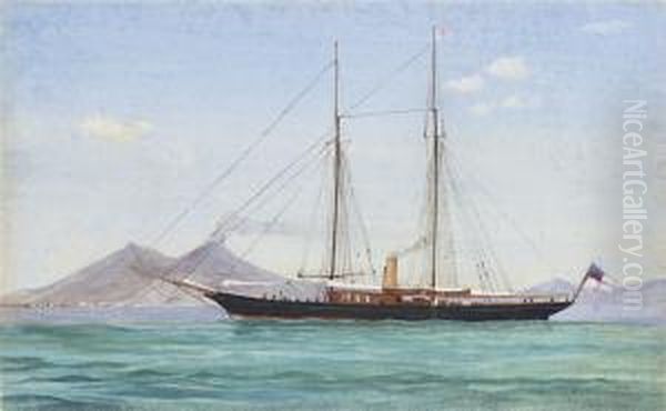 A Royal Yacht Squadron Steam Yacht Passing Naples Oil Painting by Antonio de Simone