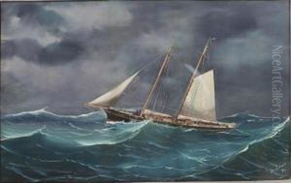 Yacht Gree En Ketch Dans Le Gros Temps Oil Painting by Antonio de Simone