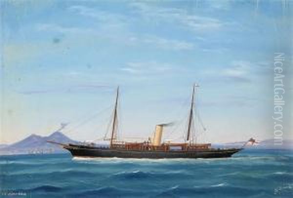 The Royal Yacht Squadron's Steam Yacht 
Golden Eagle Oil Painting by Antonio de Simone