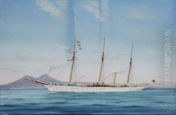 Ritratto Dello Steam Yacht Fedora Al Largo Di Napoli Oil Painting by Antonio de Simone