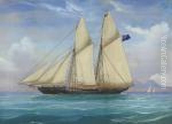 A British Topsail Schooner Cruising In Neapolitan Waters Oil Painting by Antonio de Simone