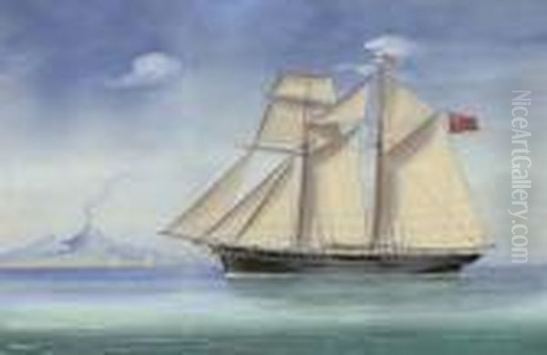 A Topsail Schooner Of The Royal 
Tay Yacht Club In The Bay Of Naples (illustrated); And Under Reduced 
Sail And Riding Out The Storm At Sea Oil Painting by Antonio de Simone