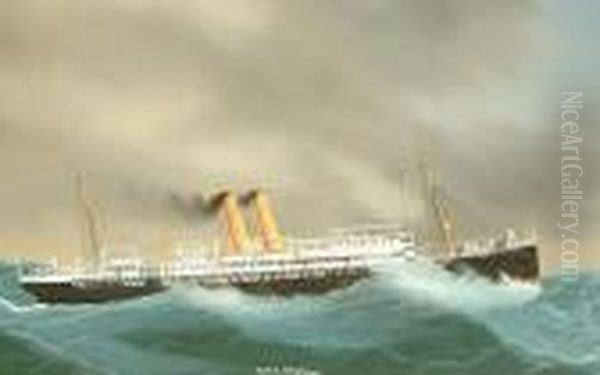 Rms Orotava In A Storm; Rms Orotavia Coming Into Port A Pair Oil Painting by Antonio de Simone