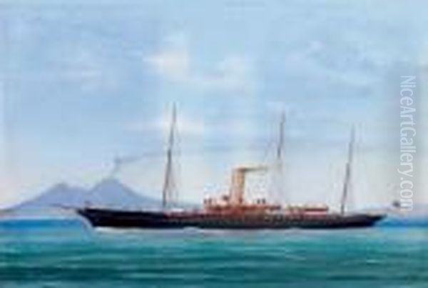 The Steam Yacht Ciralda Off Naples Oil Painting by Antonio de Simone