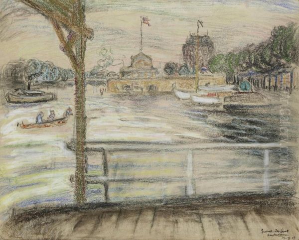 A View Of The Amstel With The Amstel Hotel In The Distance, Amsterdam Oil Painting by Gustave De Smet