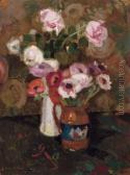 Nature Morte Aux Anemones Et Roses Oil Painting by Gustave De Smet