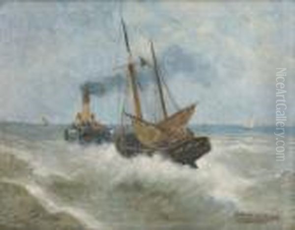 Vapeur Et Bateau De Peche Enmer Du Nord Oil Painting by Gustave De Smet