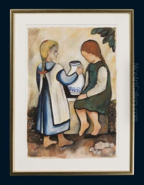 Zwei Madchen Mit Krug Oil Painting by Gustave De Smet