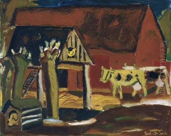 Cour De Ferme Avec Vaches Oil Painting by Gustave De Smet