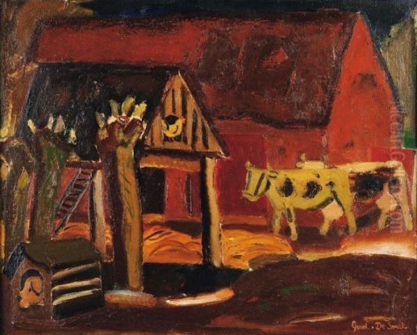 Cour De Ferme Aux Vaches Oil Painting by Gustave De Smet