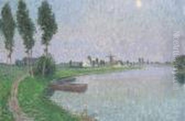 River Curve, Poplars At The Riverside, Windmill At Moonlight Oil Painting by Gustave De Smet