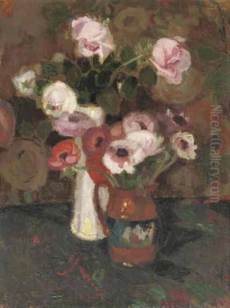 A Still Life With Peonies, Roses And Poppies Oil Painting by Gustave De Smet