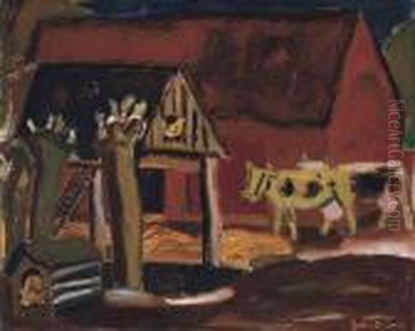 Cour De Ferme Avec Vaches Oil Painting by Gustave De Smet