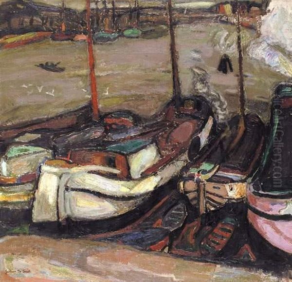 Sloepen In De Haven (1915) Oil Painting by Gustave De Smet