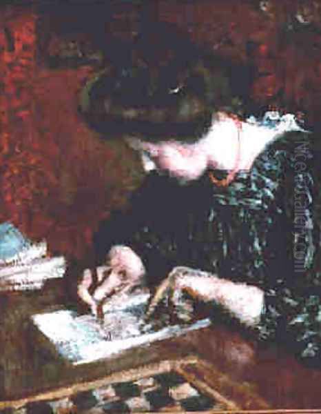 A Writing Woman Oil Painting by Georges Lemmen