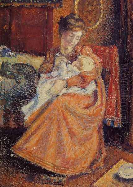 Madame Gaorges Mellen and Lise (The New Baby) Oil Painting by Georges Lemmen