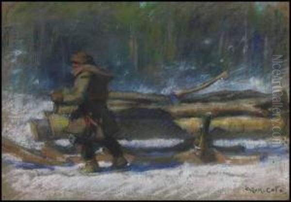 Hauling Logs Oil Painting by Marc-Aurele Foy De Suzor-Cote