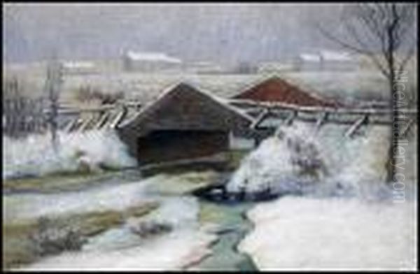 Pont Bourbeau Sous La Neige Oil Painting by Marc-Aurele Foy De Suzor-Cote