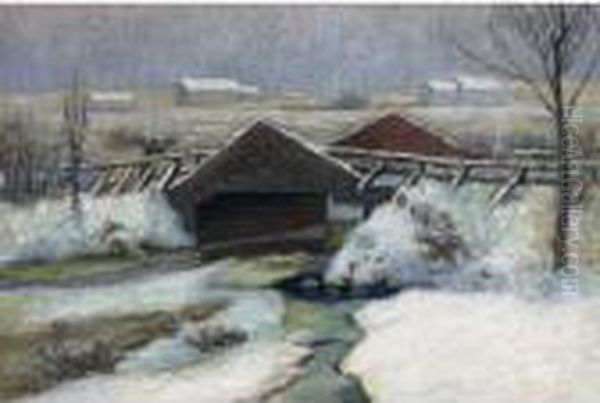 Pont Bourbeau Sous La Neige Oil Painting by Marc-Aurele Foy De Suzor-Cote