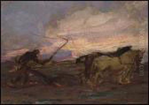 Ploughing Oil Painting by Marc-Aurele Foy De Suzor-Cote