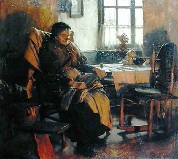 In the Firelight Oil Painting by Walter Langley