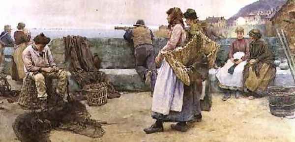 In a Cornish Fishing Village Departure of the Fleet for the North 2 Oil Painting by Walter Langley