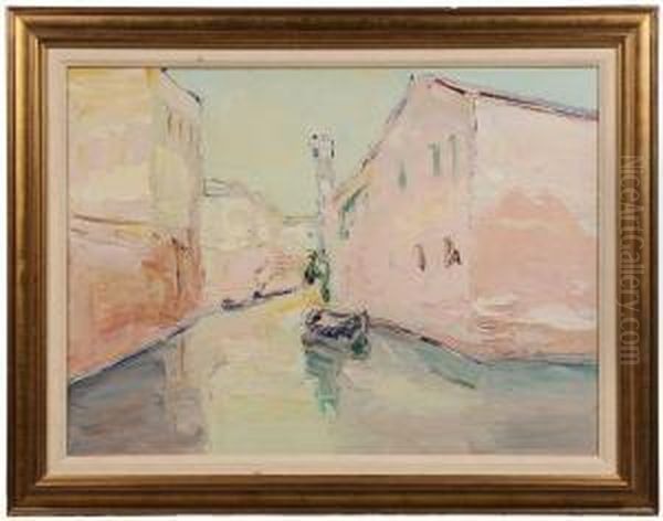 Venetian Canal Oil Painting by Vladimir De Terlikowski