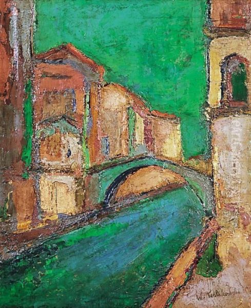 Canal A Venise Oil Painting by Vladimir De Terlikowski