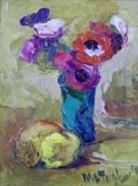 Bouquet De Pensees Oil Painting by Vladimir De Terlikowski