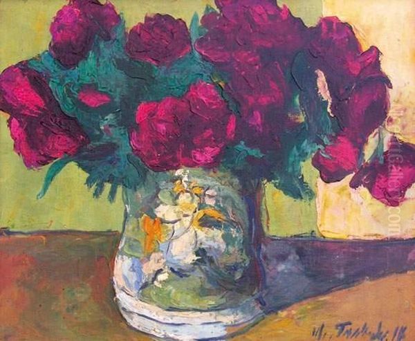 Les Pivoines Dans Un Vase (1917) Oil Painting by Vladimir De Terlikowski