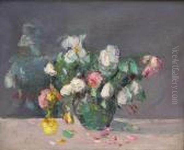 Bouquet De Roses (1924) Oil Painting by Vladimir De Terlikowski