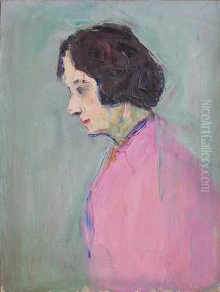 Femme En Chemisier Rose (1934?) Oil Painting by Vladimir De Terlikowski