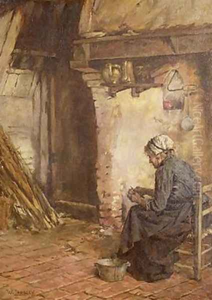 Old Woman Peeling Potatoes Oil Painting by Walter Langley