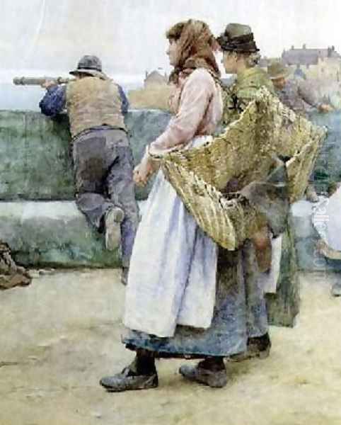 In a Cornish Fishing Village Departure of the Fleet for the North Oil Painting by Walter Langley