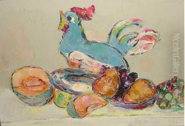 Nature Morte Aux Fruits Et Petit Coq Oil Painting by Vladimir De Terlikowski