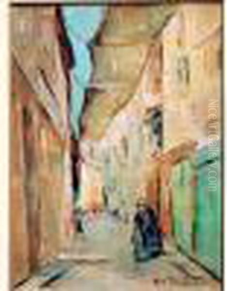 Rue Du Village Oil Painting by Vladimir De Terlikowski